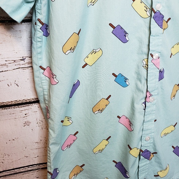 21men Teal Pastel Button-Up popsicle shirt. Size: M. - Picture 2 of 3
